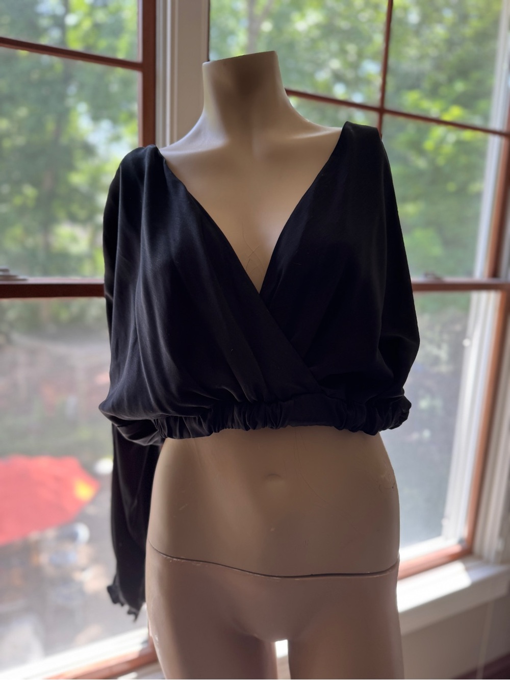 HYFVE Black Cropped Surplice V-Neck Top